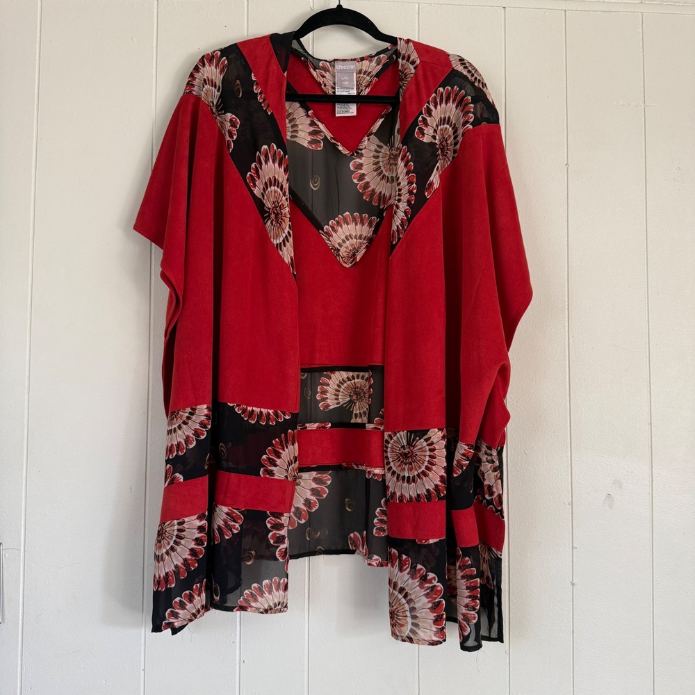 Chicos Womens Faux Seude Kimono Cardigan‎ Size L/XL Artsy Boho Lightweight